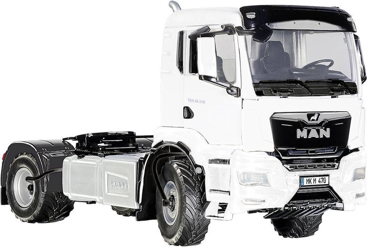 Wiking 077652 man tgs 18.510 4x4 bl tracteur à 2 essieux, modèle camion, 1:32, métal plastique, à partir de 14 ans, nombreuses fonctions, incl. régulation de pression des pneus, calandre rotative, blanche