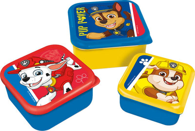 Stor Paw Patrol Boîtes à goûter 3 en 1 - 3 tailles - carrées - bien fermées - boîtes à lunch pour enfants - couvercle amovible - adaptées aux biscuits, fruits et collations - bleu jaune