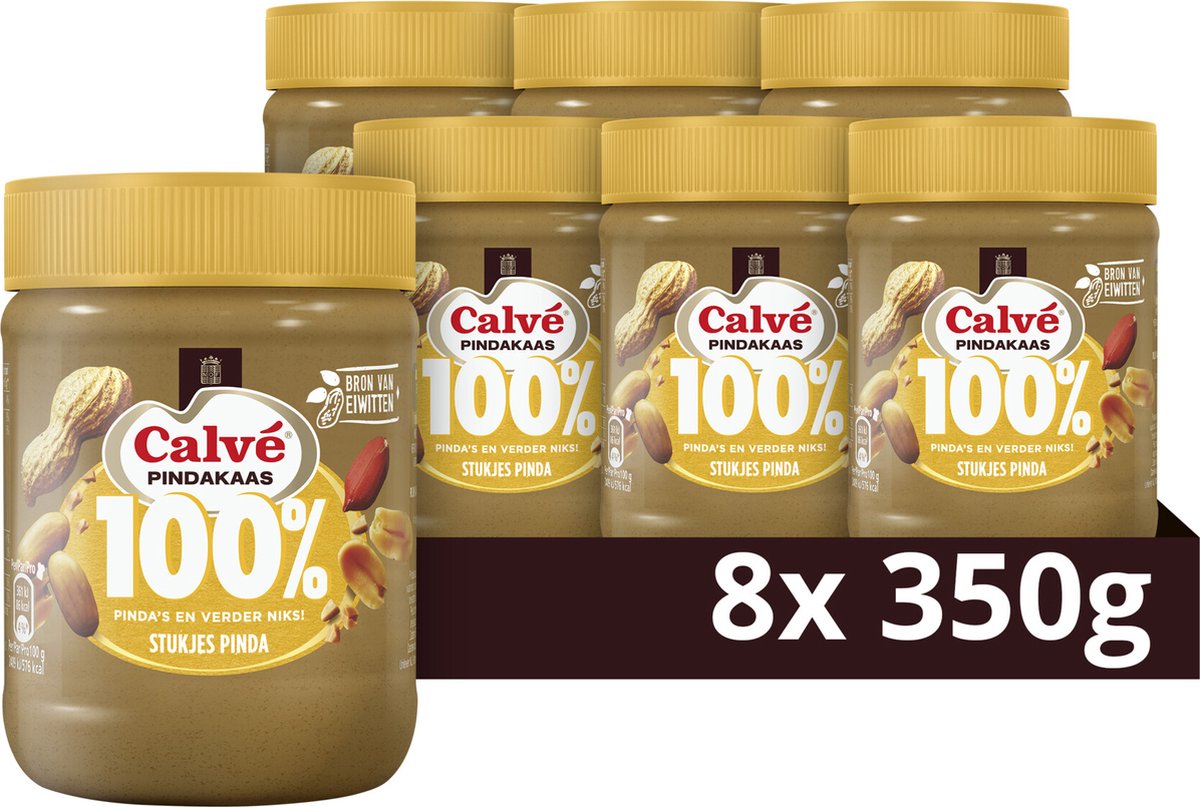 Beurre de cacahuète Calvé - 100% morceaux de cacahuètes - 8 x 350 g - pack économique
