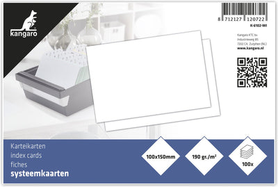 Fiches Kangaro - 10x15cm - papier vierge 190 grammes - 100 pièces - fiche - k-6102-wi