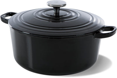 Casserole en fonte Bk bordeaux 28 cm 6,7 l - cocotte induction - cocotte en fonte - passe au four jusqu'à 230 degrés - couvercle avec anneaux anti-goutte - intérieur émail blanc - noir