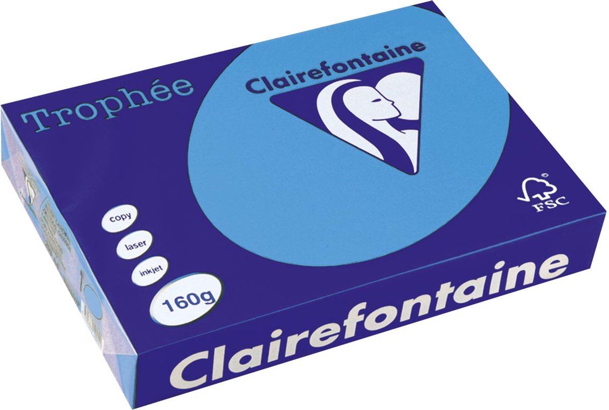 Clairefontaine trophée intense, papier coloré, a4, 160 g, 250 feuilles, bleu roi