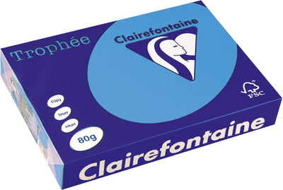 Clairefontaine trophée intense, papier coloré, a4, 80 g, 500 feuilles, bleu roi