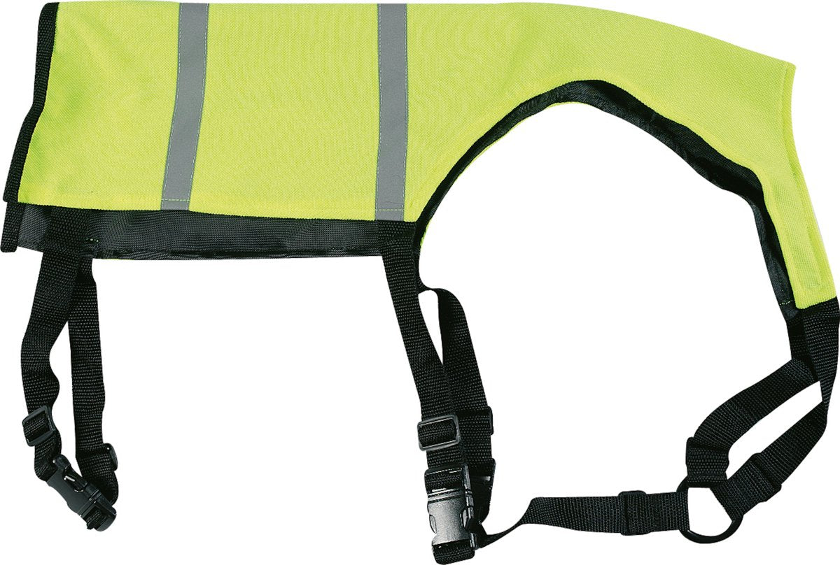 Manteau pour chien Flamingo - wasyl jaune fluo - gilet de sécurité réfléchissant - réglable - fermeture à clic - taille s - a:25cm b:40-43.5cm c:54-67.5cm d:49.5-66cm