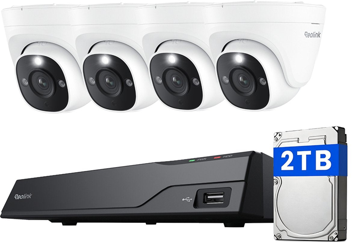 Système de caméra de sécurité Reolink 4K UHD POE NVS8-8MD4 - NVR 8 canaux avec disque dur 2 To intégré - 4 caméras dôme filaires 4K 8MP POE avec détection de personne et de véhicule - Vision nocturne ultra nette de 30 m - Enregistrement 24h/24 et 7j/7