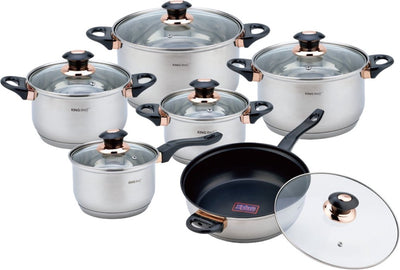 Kinghoff 1767 - set de poêles - 12 pièces - acier inoxydable de haute qualité - fond thermique