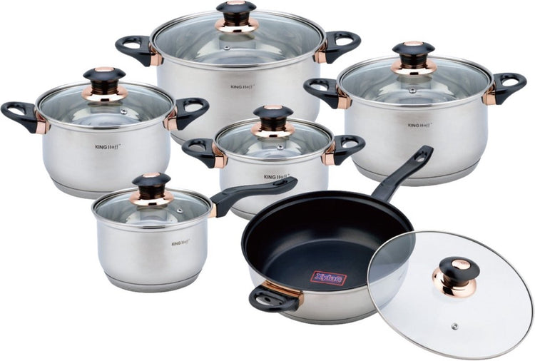Kinghoff 1767 - set de poêles - 12 pièces - acier inoxydable de haute qualité - fond thermique