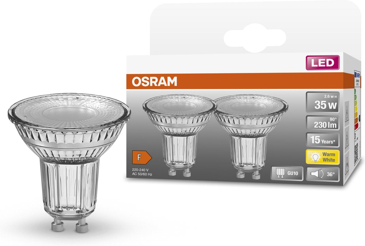Lampe LED Osram - spot gu10 - 2,6w - 230 lumen - blanc chaud - non dimmable - 2 pièces