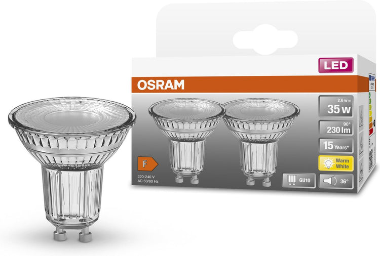 Lampe LED Osram - spot gu10 - 2,6w - 230 lumen - blanc chaud - non dimmable - 2 pièces