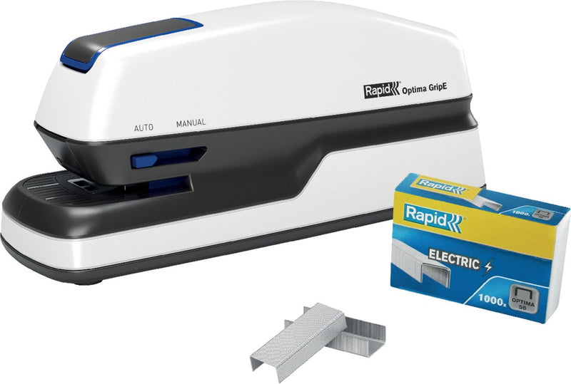 Agrafeuse électrique rapide sans contact optima gripe - capacité d'agrafage jusqu'à 20 feuilles - blanche