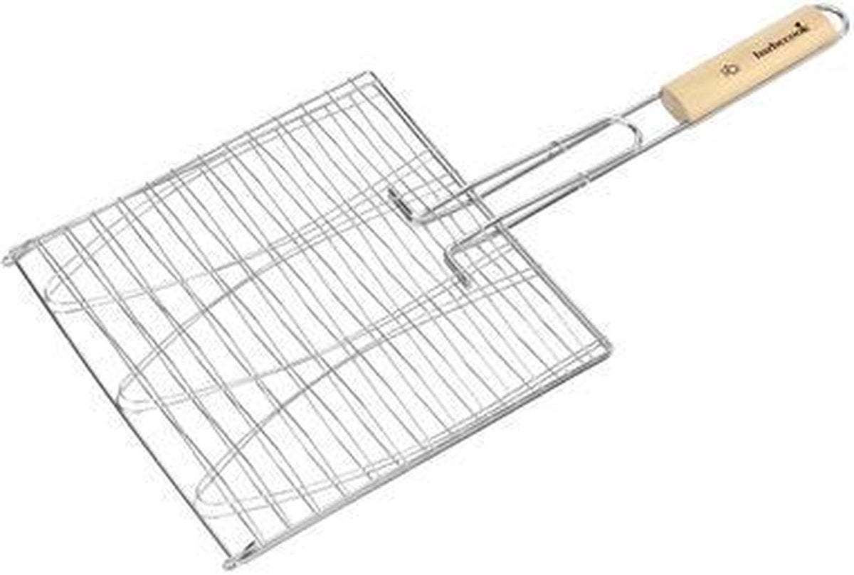 Grille à poisson Barbecook pour 3 poissons - Grill BBQ - chrome et bois 28x28cm