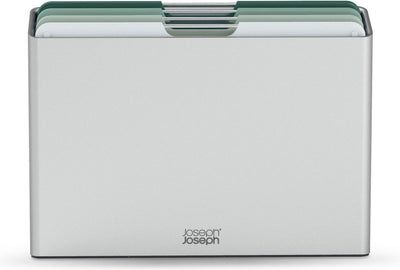 Joseph joseph folio™ ensemble de planches à découper 4 pièces – grande – vert clair – code couleur – avec support de rangement – poignées en acier inoxydable