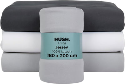 Faire taire. Living Hush Living drap-housse jersey - 100% coton - 160 grs - infroissable, infroissable - extensible - bien chaud - 180x200+30cm - gris clair