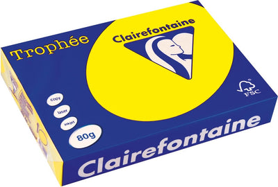 Clairefontaine trophée intense, papier coloré, a4, 80 g, 500 feuilles, jaune fluo