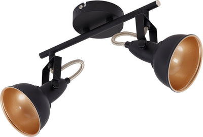 Briloner soft - spot de plafond - spot rétro en saillie - noir-or - 2x luminaire E14 - inclinable - métal - 30,4 cm