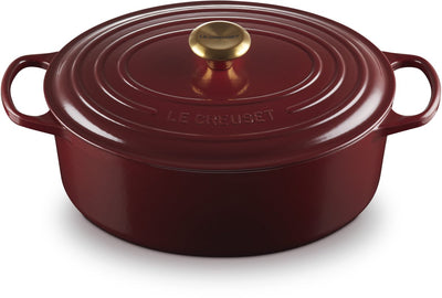Cocotte ovale grenat signature Le Creuset – ø 31 cm 6,3 litres – grande cocotte ovale en fonte – riche émail rouge grenat – pour rôtis, volailles et grandes portions – tous feux dont induction