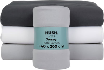 Faire taire. Living Hush Living drap-housse jersey - 100% coton - 160 grms - infroissable, infroissable - extensible - bien chaud - 140x200+30cm - gris clair