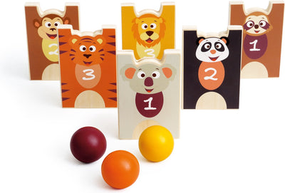 Jeu à gratter et quilles - animaux sauvages - avec 6 animaux et 3 balles - 3 ans