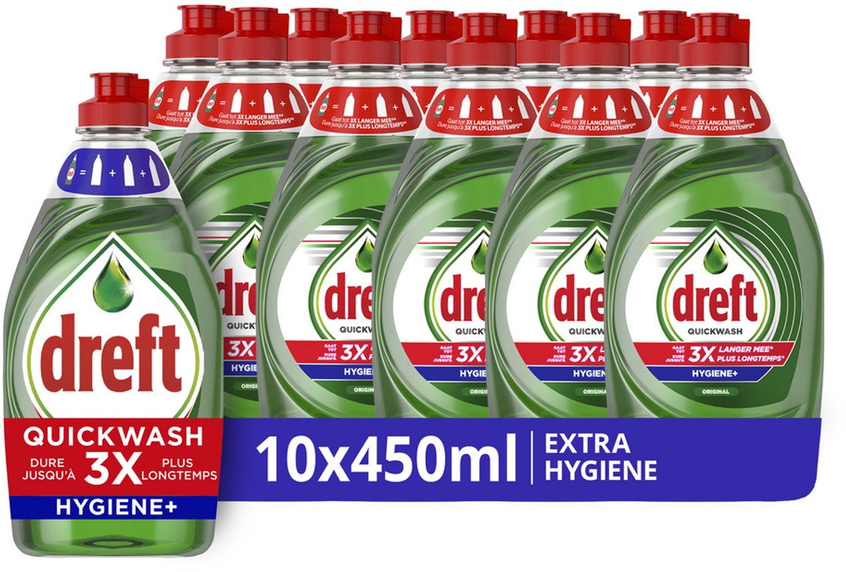 Liquide vaisselle liquide extra hygiénique Dreft quickwash - 10 x 450 ml