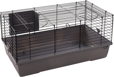 Cage hamster Flamingo - mobi - cage cobaye cage lapin nain - cage intérieure avec râtelier à foin et fond profond - métal noir gris - 75x47x40 cm - qualité européenne