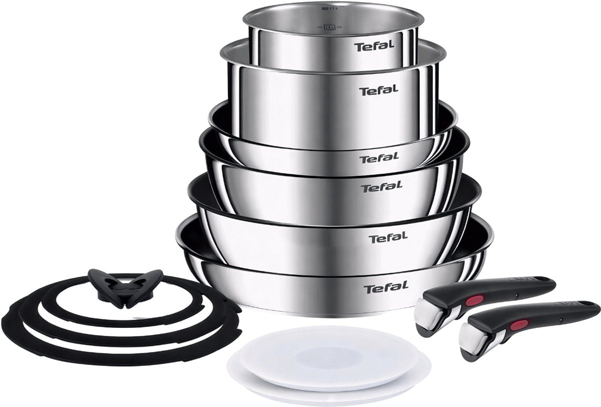 Tefal ingenio emotion set de poêles - 13 pièces - set de poêles à induction - avec couvercles - acier inoxydable - empilable - convient à toutes les sources de chaleur