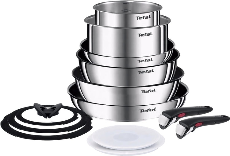 Tefal ingenio emotion set de poêles - 13 pièces - set de poêles à induction - avec couvercles - acier inoxydable - empilable - convient à toutes les sources de chaleur