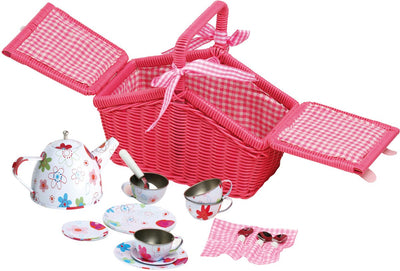 Petit panier de pique-nique à pied avec la vaisselle