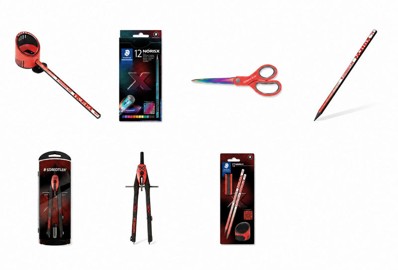 Staedtler noris rentrée scolaire - set scolaire - crayons, crayons de couleur, boussole et ciseaux - rouge corail