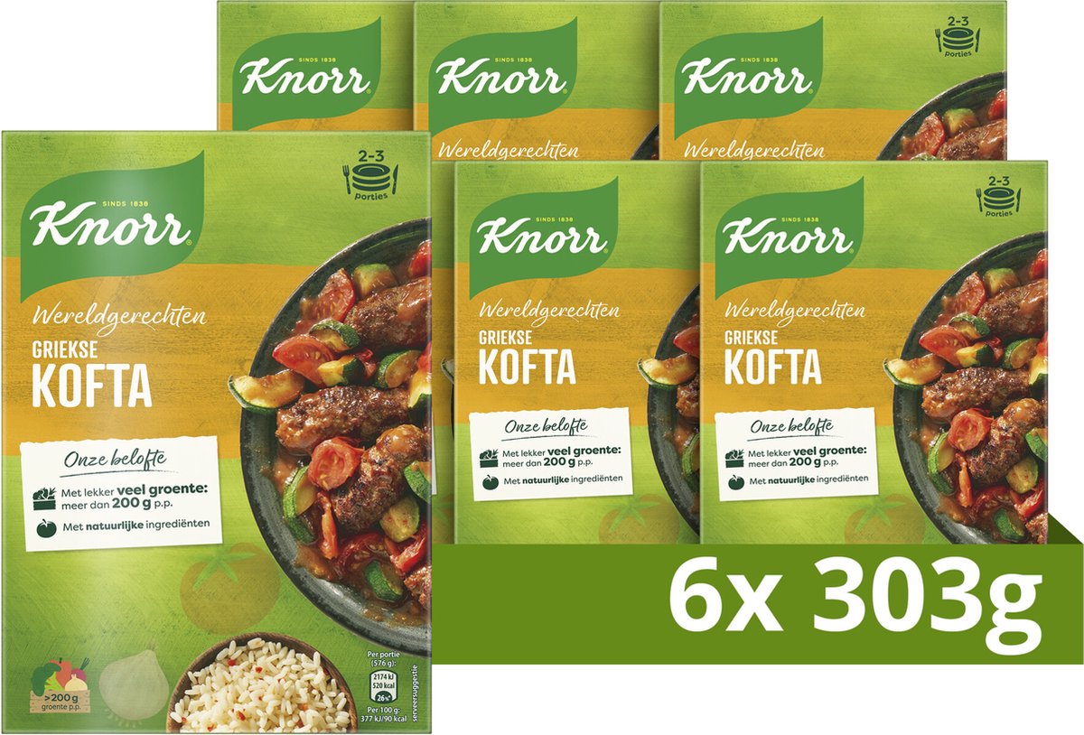 Knorr plats du monde kofta - grec - rapide, facile et avec beaucoup de légumes - 6 x 303 g