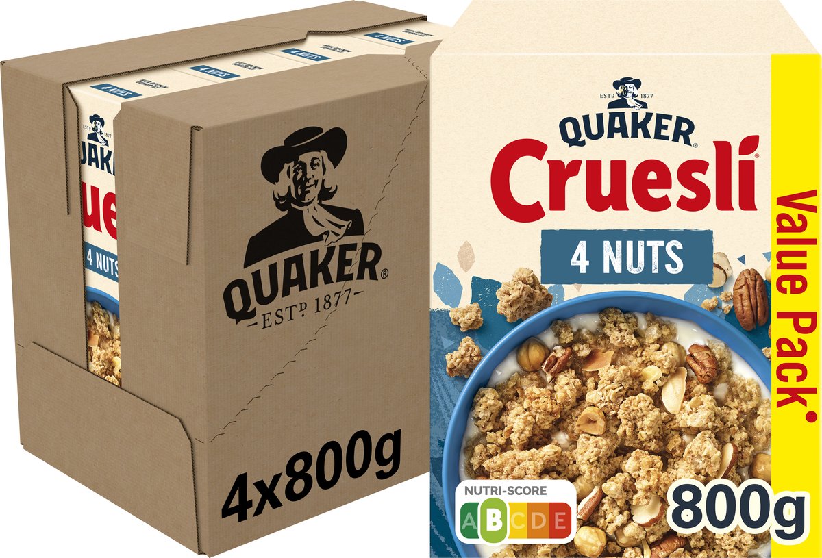 Quaker cruesli 4 noix - céréales pour petit déjeuner - 4 x 850 grammes