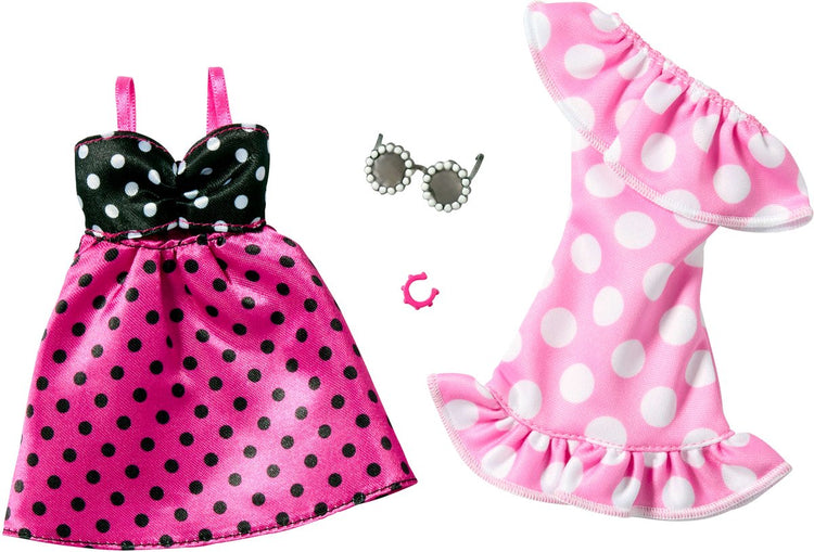 Mattel Barbie 2-pack vêtements et accessoires - 2 robes d'été à pois, lunettes de soleil et bracelet