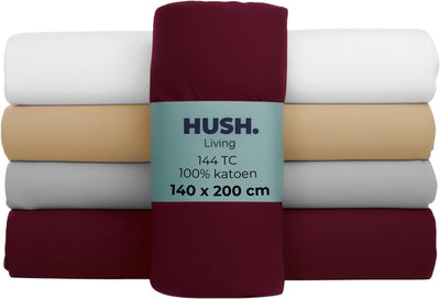 Faire taire. Living Hush Living Drap-housse 100% coton, 144 fils, flexible et respirant - élastique tout autour - 140x200+30cm - bordeaux