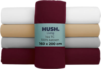 Faire taire. Living Hush Living Drap-housse 100% coton, 144 fils, flexible et respirant - élastique tout autour - 160x200+30cm - bordeaux