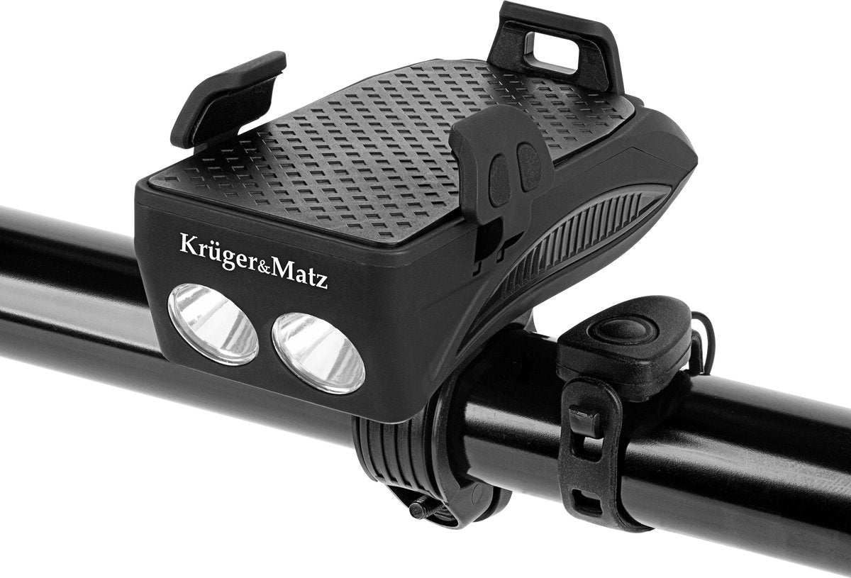 Krüger matz km0125 - 4 en 1 - support pour smartphone avec sonnette de vélo électrique, éclairage et power bank 2000mah