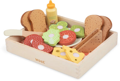 Woet ® set à sandwich en bois - fabriquez vos propres sandwichs avec plus de 16 accessoires - jeu de rôle nourriture - jouets de cuisine éducatifs - à partir de 2 ans