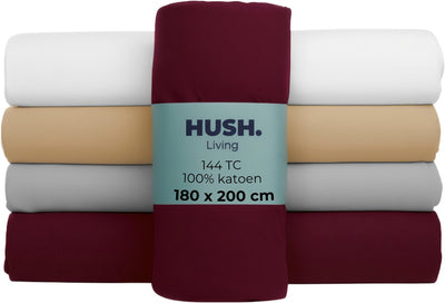 Faire taire. Living Hush Living Drap-housse 100% coton, 144 fils, flexible et respirant - élastique tout autour - 180x200+30cm - bordeaux