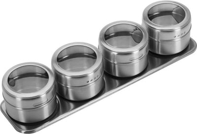 Étagère à épices Westmark avec 4 pots à épices en acier inoxydable ø 6,5 cm, set de 5 pièces, contenu par pot env. 40 ml, acier inoxydable, 65152260