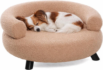 Lit pour chien Flamingo – canapé chien – canapé chat – dudo rond beige – 62 x 62 x 28 cm – pieds en bois – lavable – canapé rond pour chien
