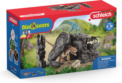 Dinosaure Schleich - Ensemble de dinosaures avec grotte - Ensemble de figurines - Jouets pour enfants pour garçons et filles - 4 à 12 ans - 7 pièces