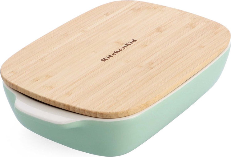 Plat à pâtisserie Kitchenaid avec couvercle en bambou - grand : 3,8 l - passe au micro-ondes et au four jusqu'à 260°c sans couvercle - vert pistache