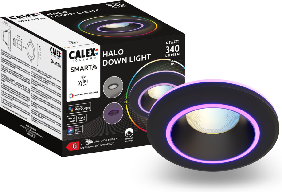 Spot encastrable intelligent Calex halo - downlight intelligent - RVB et lumière blanc chaud - noir