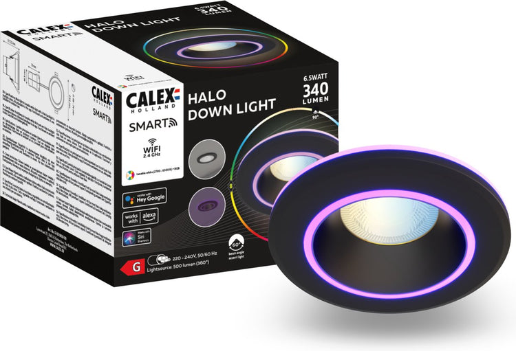 Spot encastrable intelligent Calex halo - downlight intelligent - RVB et lumière blanc chaud - noir