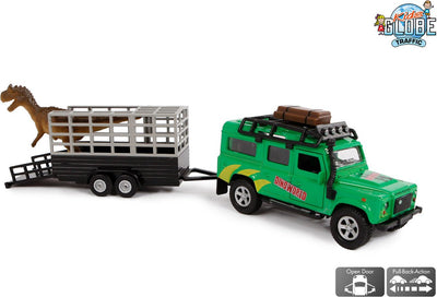 Kids Globe Die Cast Land Rover avec dino-semi-remorque, 29 cm