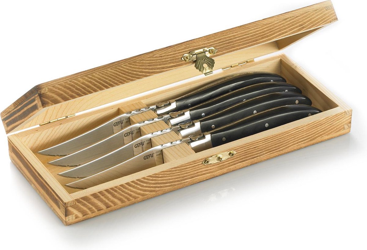 Ensemble de couteaux à steak Gefu basco - 4 pièces - bois de pakka - avec coffret cadeau de luxe en bois