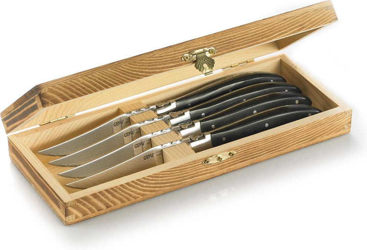 Ensemble de couteaux à steak Gefu basco - 4 pièces - bois de pakka - avec coffret cadeau de luxe en bois