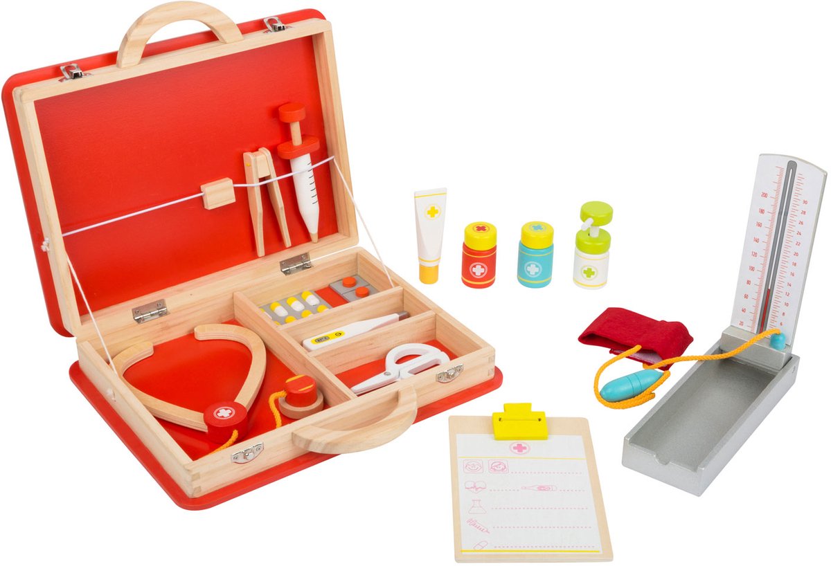 Premiers soins de la valise du médecin en bois de petit pied, 15dlg.