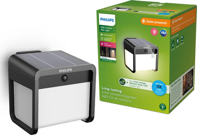 Philips LED Applique Philips Ezra - LED ultra efficace - lampe solaire d'extérieur - lumière chaude et claire ; 3000k - noir - détecteur de mouvement - énergie solaire - capteur crépusculaire