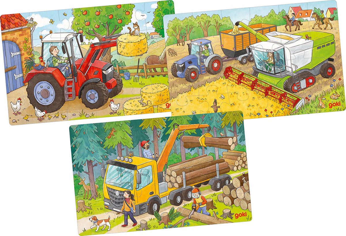 Goki Wooden Leg Puzzle Vehicles Set de 3