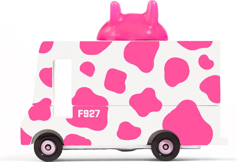 Candylab Toys Candycar Vans : Strawberry Moo (F927) 8,4 x 4,1 x 6,5 cm, moulé sous pression en bois, dans une boîte cadeau, 3+