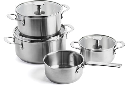 Kitchenaid ensemble de casseroles en acier inoxydable 7 pièces - 16 20 24 cm - 1,5 3,1 4,8 l - sans PFAS - ensemble de casseroles en acier inoxydable - ensemble de casseroles à induction - passe au four jusqu'à 220°c - avec couvercle en verre - argent